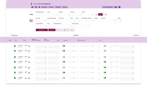 Screenshot of channel rate mappings from primalres channel manager