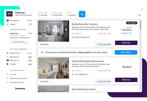 Screenshot of hotel overview in RateParity app